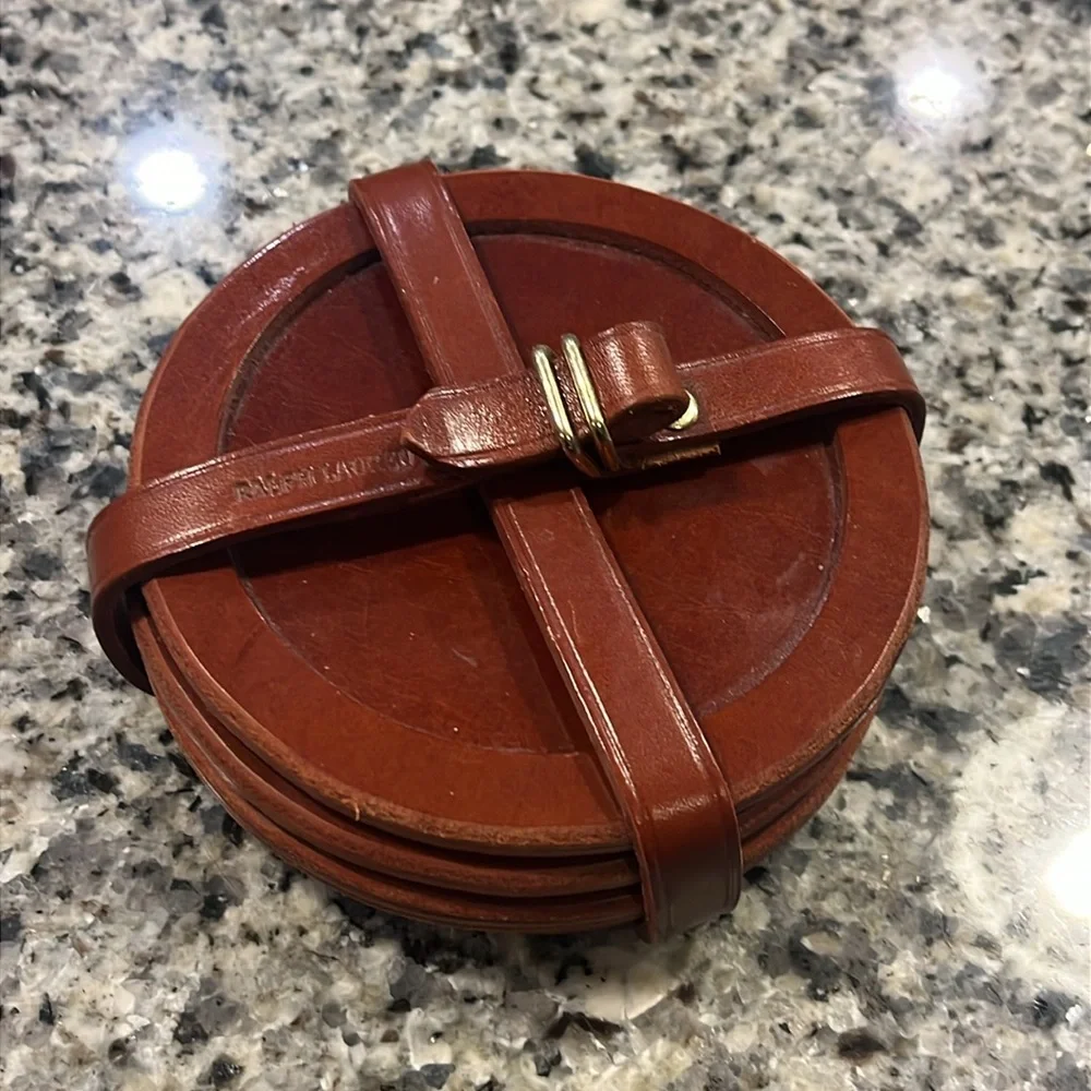 Ralph Lauren Leather Coaster Set of 4 brown Vintage